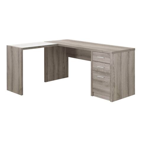 Offex Contemporary Corner Computer Desk with Tempered Glass-Dark Taupe
