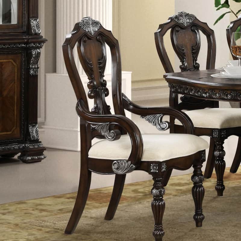 Dark Brown Finish Royal Arm Chairs Set