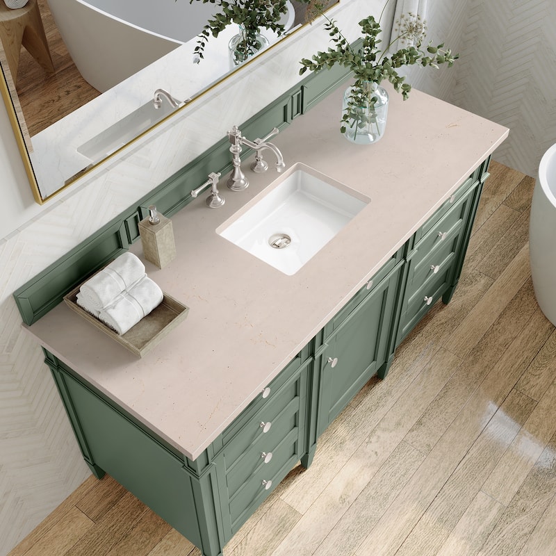 James Martin Vanities Brittany 60" Single Vanity, Smokey Celadon - Eternal Marfil Quartz