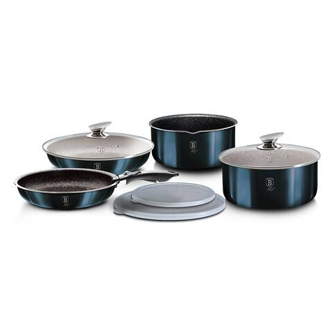 Berlinger Haus 9-Piece Cookware Set w/ Detached Ergonomic Handle, Aquamarine Collection