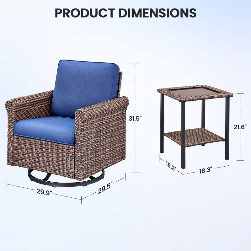 Pocassy Outdoor Sofa Swivel Chairs Patio Chair Funiture Set