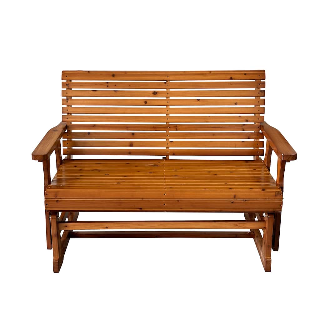 Wooden Patio Glider with High Roll Back and Deep Contoured Seat