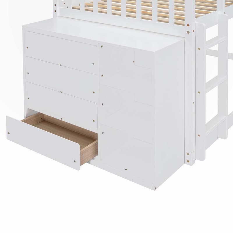 Full over Full Bunk Bed with 4 Drawers and 3 Shelves