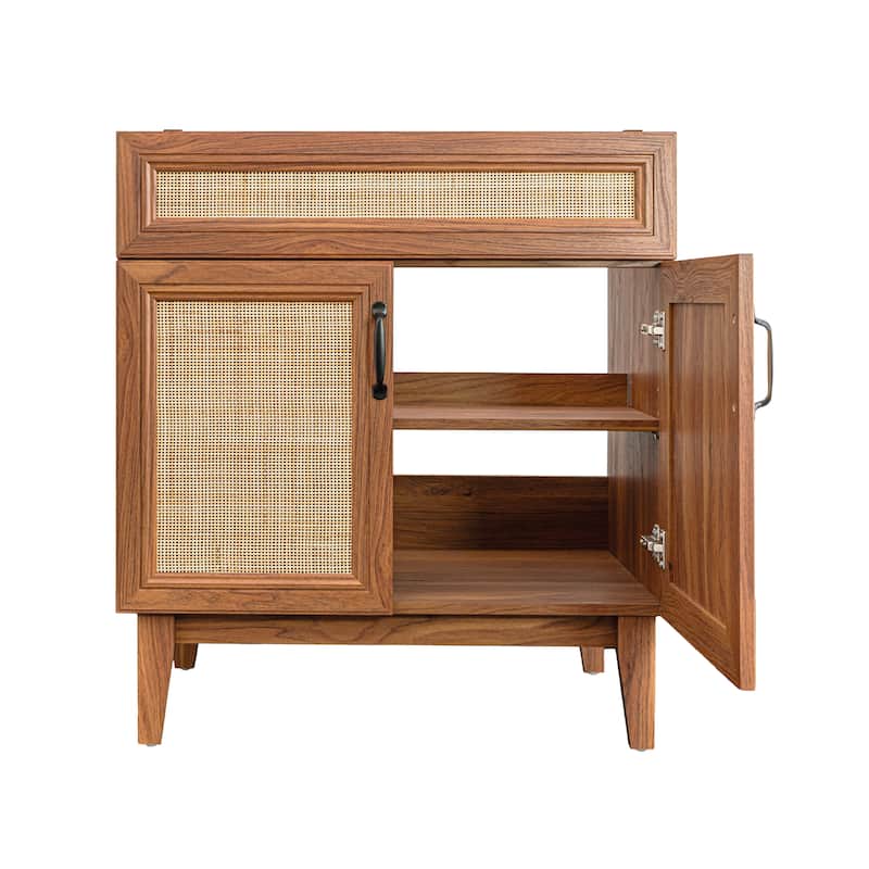 Ancillary Rattan Modern Farmhouse 2-Shelf Bath Vanity Cabinet Only (Sink Basin not Included), by JONATHAN Y