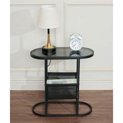 Netin Oval Small End Tables, Modern Side Tables Living Room Small Space With Magazines Organizer Storage Space