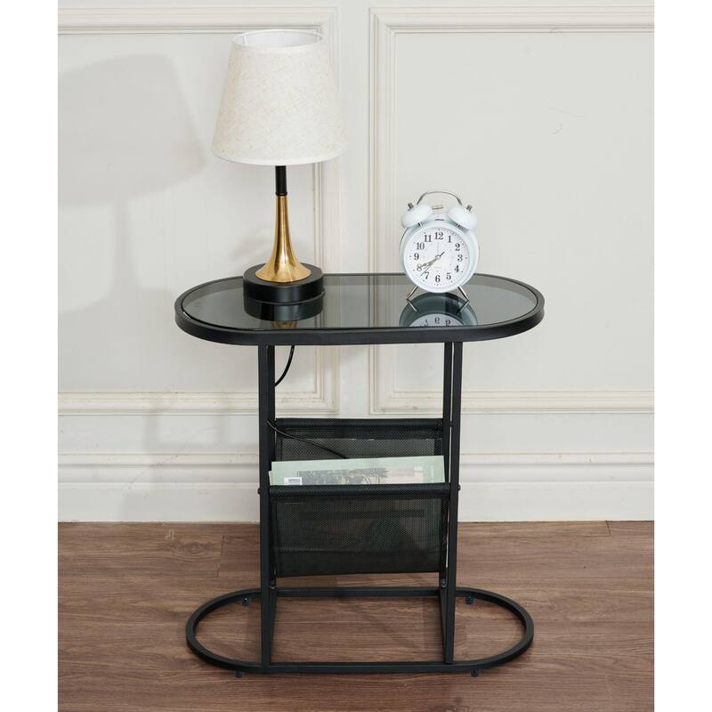 Oval Small Space Nightstand/End Table/Side Tables with Magazines Organizer Storage Space (Set of 2)