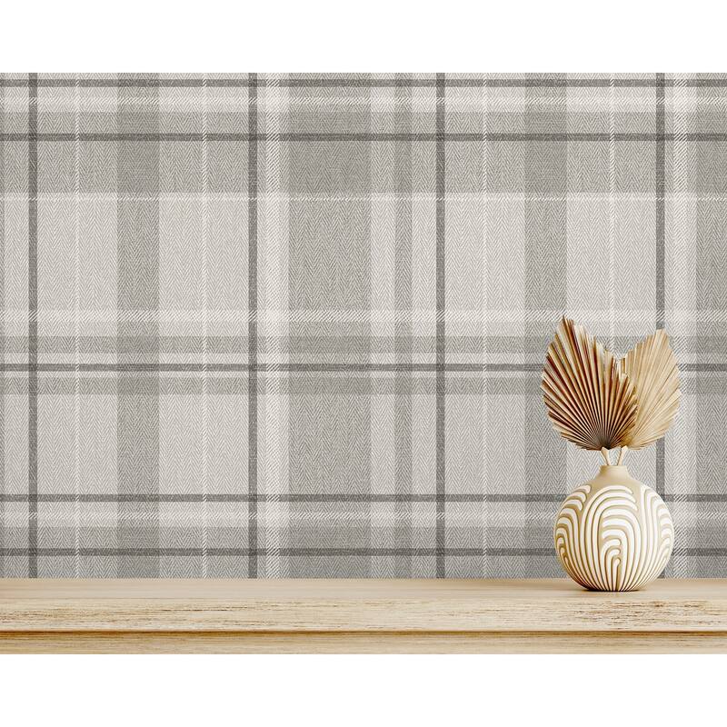 Fine Decor Harris Grey Plaid Chevron Wallpaper