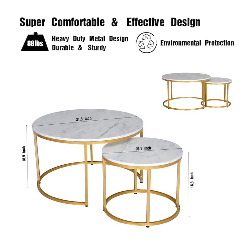 JJS Round Nesting Coffee Table Set of 2 Stacking End Tables for Living Room, Modern Cocktail & Sofa Side Tables