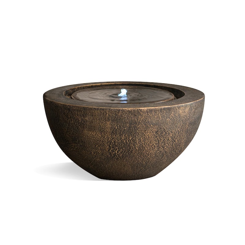 XBrand 19.8"W Round Polyresin Sphere Water Fountain w/LED Light, For Indoor/Outdoor, Garden Water Fountain
