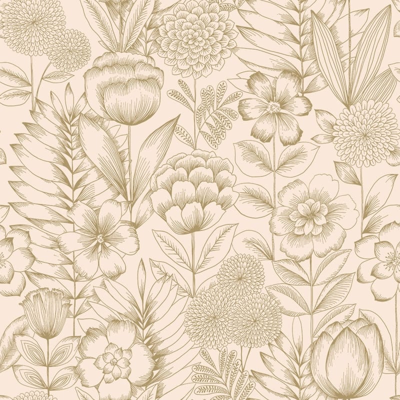 Homestead Floral Removable Peel and Stick Wallpaper - 28 sq. ft. - Vintage Gold