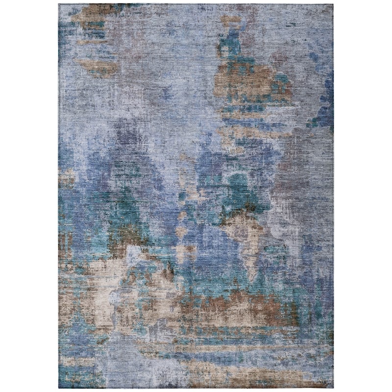 Machine Washable Indoor/ Outdoor Abstact Contemporary Chantille Rug