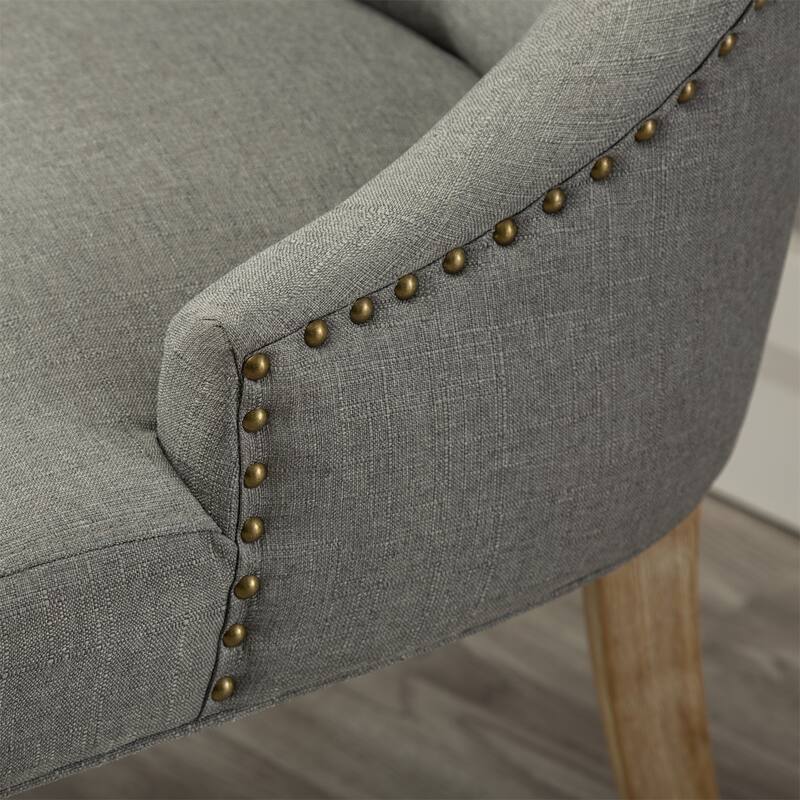 Set of 2 Tufted Button Wingback Chairs with Nailheads and Wood Legs