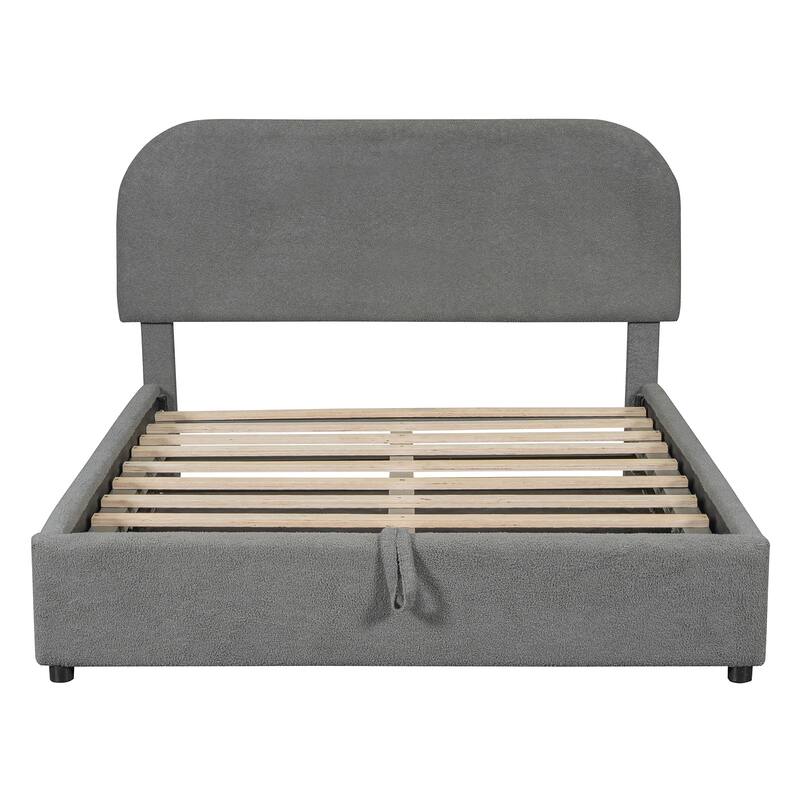 Teddy Fleece Full Size Upholstered Platform Bed with Hydraulic Storage System