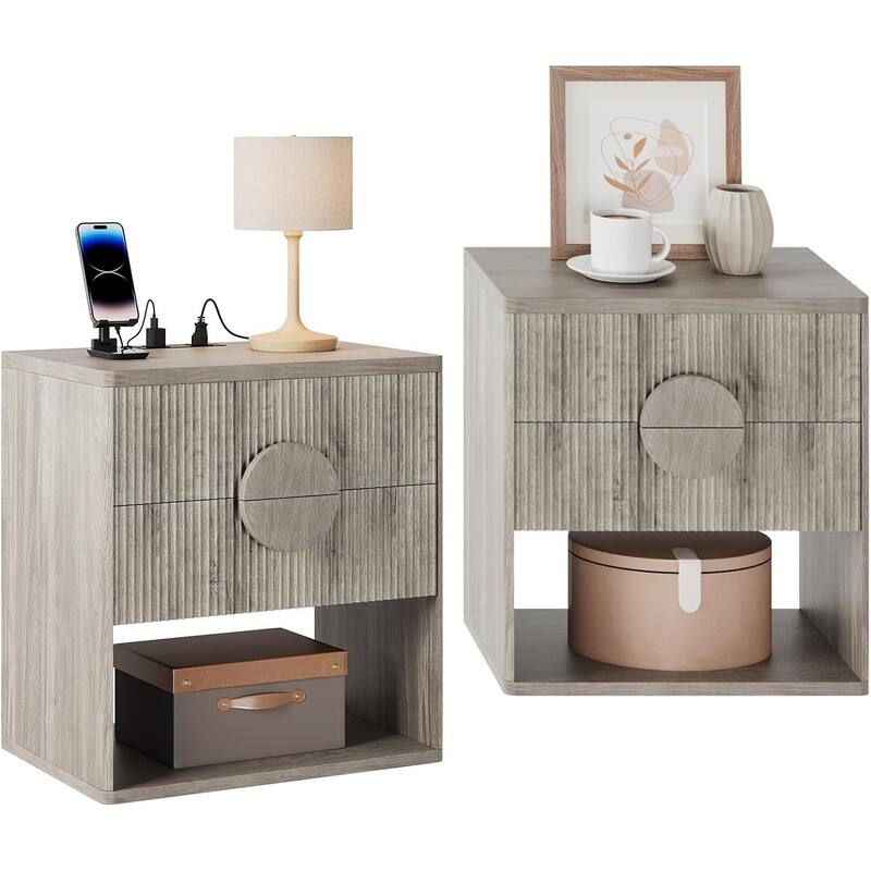 Nightstand Wide Fluted Nightstand with Charging Station - 4-drawer