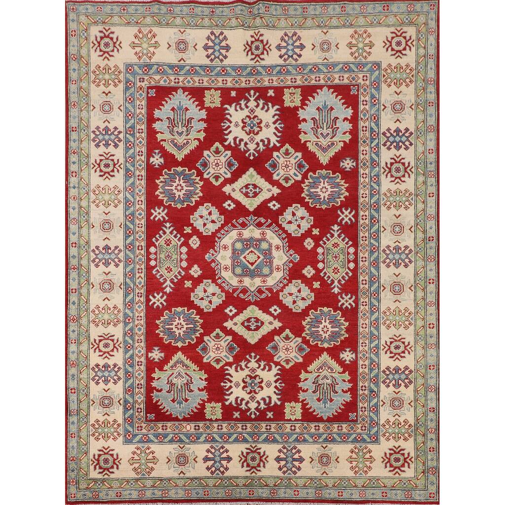 Traditional Red Kazak Area Rug Handmade Oriental Wool Carpet - 5'11" x 7'9"