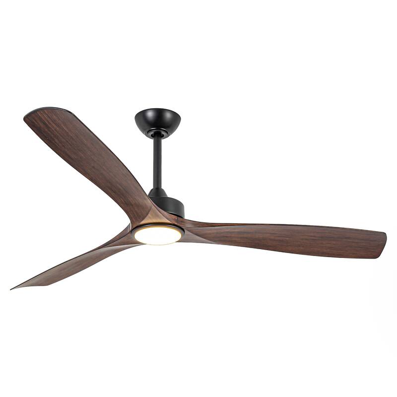 60-in Transitional Walnut Integrated LED Propeller Ceiling Fan with Light and Remote