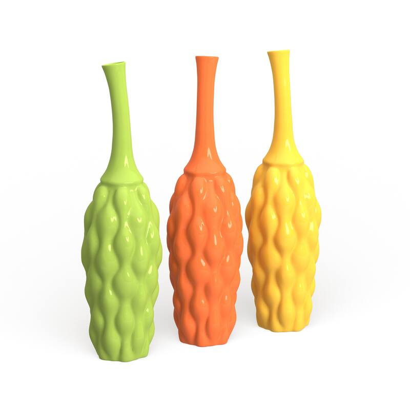 Multi Colored Ceramic Decorative Vase (Set of 3) - 5W x 5L x 18H