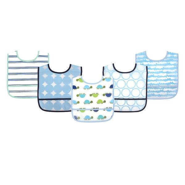 slide 1 of 1, Luvable Friends Baby Boy Waterproof PEVA Bibs 5pk, Turtle, One Size - Turtle - One Size