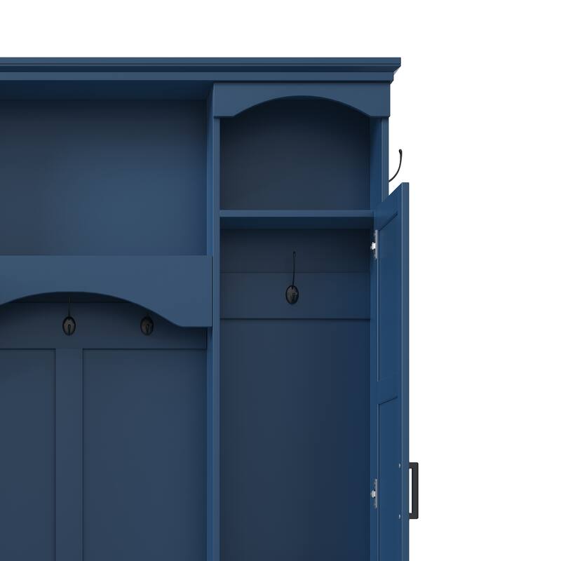 Modern Hall Tree with Adjustable Shelves Dual Cabinets Bench Entryway Organizer