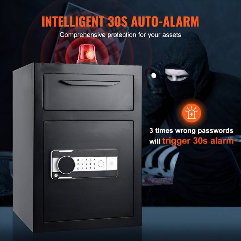 Black Steel 1.7 Cub Depository Safe with Drop Slot, Alarm and Dual Password Access
