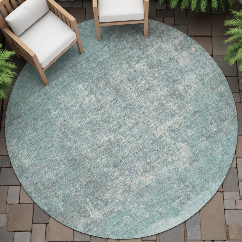 Machine Washable Indoor/Outdoor Border Ombre Chantille Rug - Teal - 8' x 8'