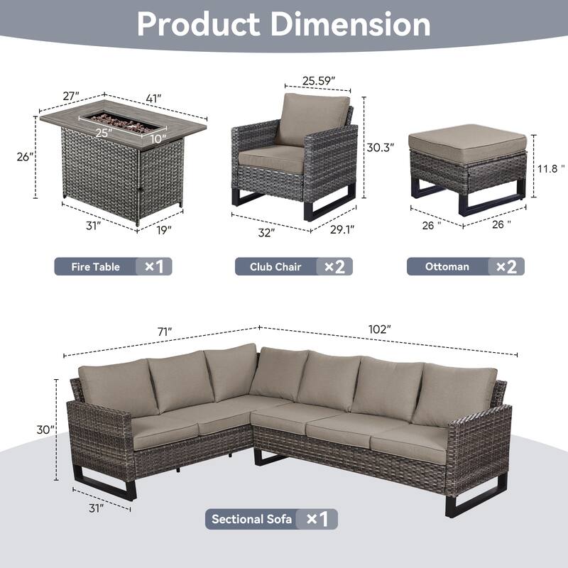 Gymojoy L-Shaped Outdoor Corner Sectional Sofa 6-seats Couch Conversation Set