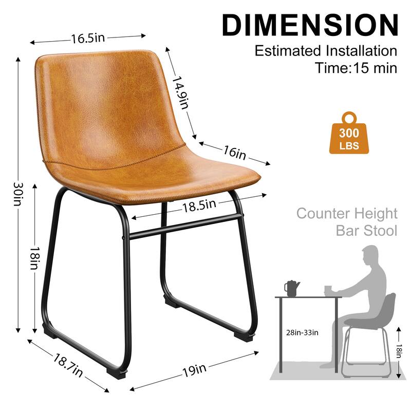 Bar Stools Faux Leather Counter Stools with Back Armless Dining Chairs (Set of 2)