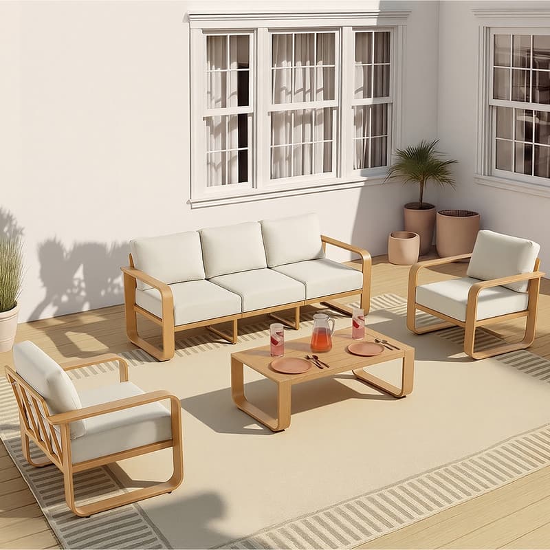 Spruce & Spring Outdoor Patio Furniture Set Aluminum Sofa Accent Chair - 4PC-3 Seat Sofa - Beige
