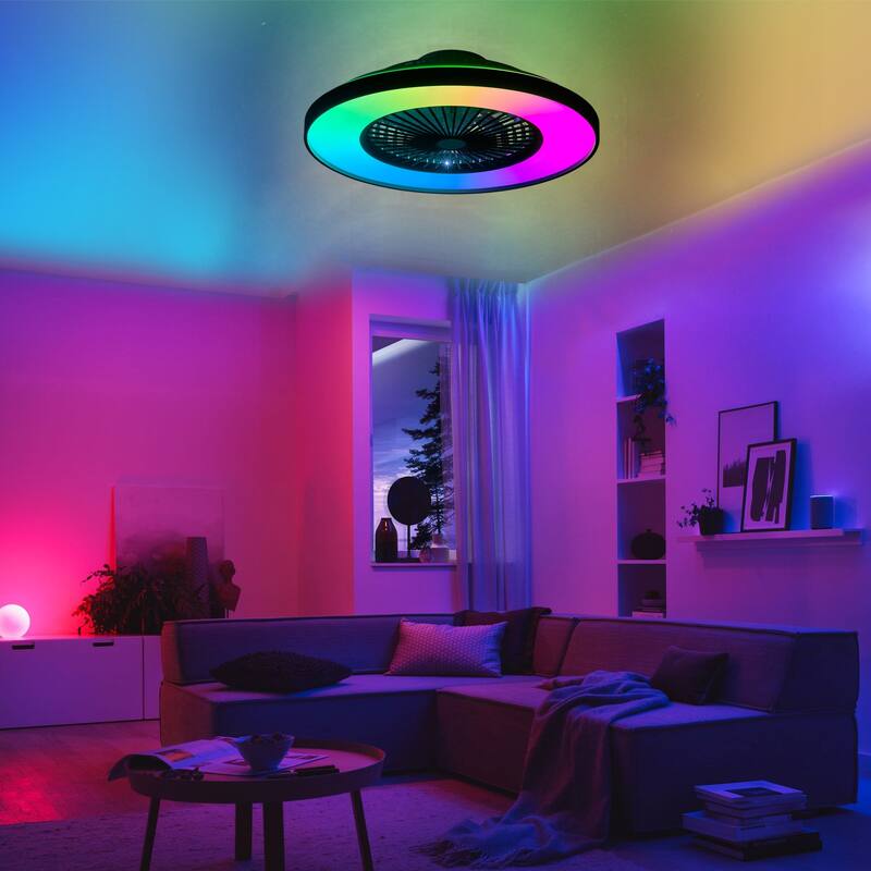 23" Bedroom Fan Light with Remote Control, Dimmable, 8 Blades, Reversible DC Motor, with LED Light - Black