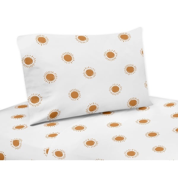 slide 2 of 3, Orange and White Boho Sun 4pc Queen Sheet Set Pumpkin Orange Retro Bohemian Celestial Desert Sunshine Minimalist Gender Neutral