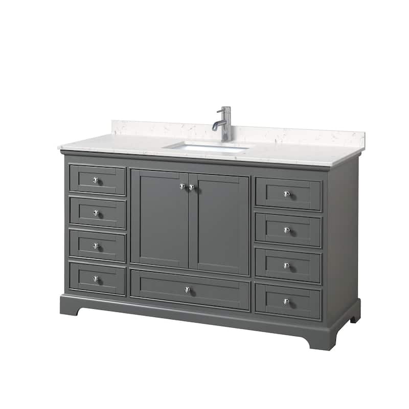 Wyndham Collection Deborah 60" Free Standing Single Basin Vanity Set - Dark Gray / Carrara Cultured Marble Top / Polished