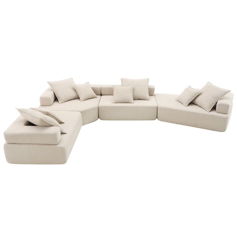 156" Boucle U-Shaped Modular Sectional Sofa, 8 Pillows