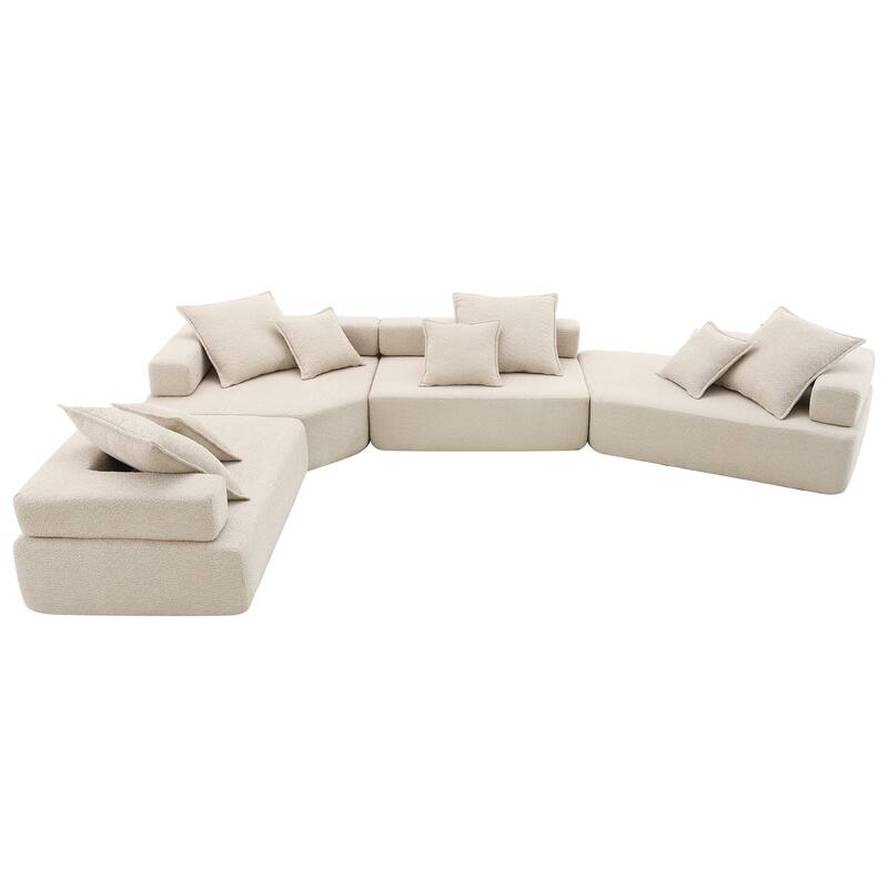156" Boucle U-Shaped Modular Sectional Sofa with Free Combination Design and 8 Pillows