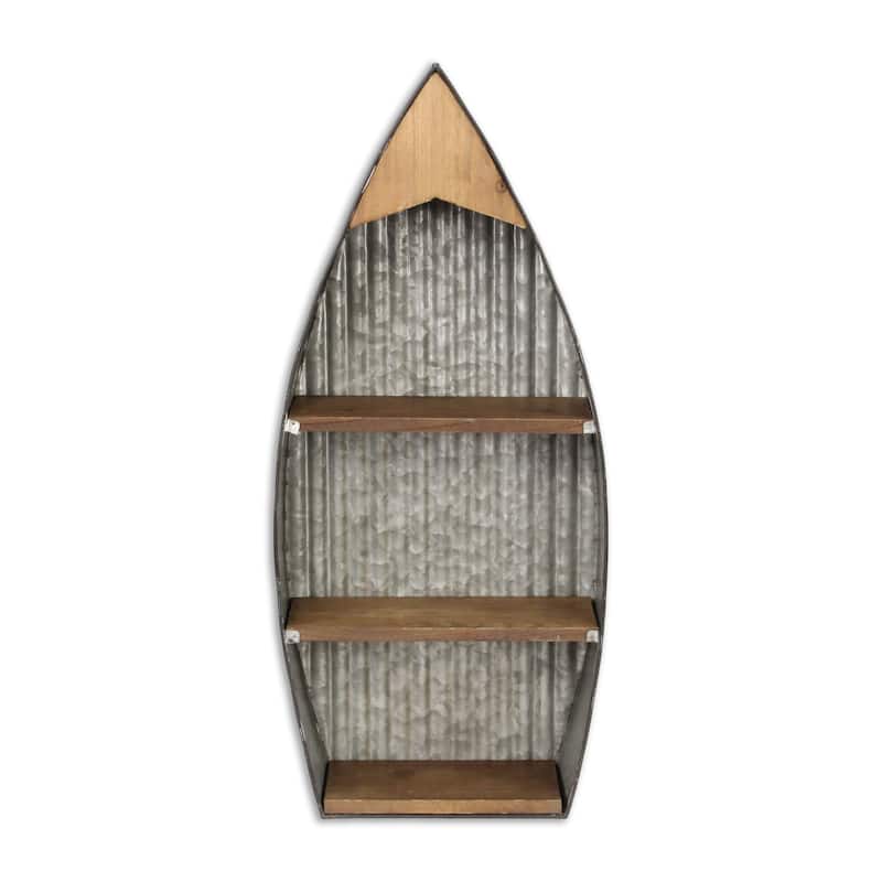 10.5" Gray and Brown Wall Hanging Boat with Shelves