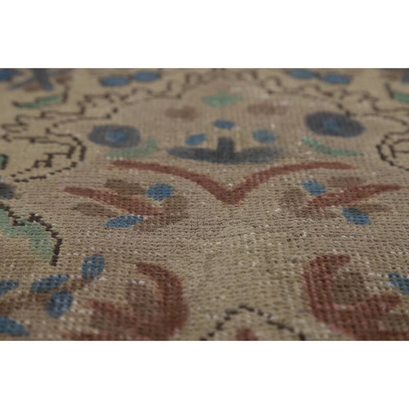 Floral Medallion Tabriz Persian Area Rug Beige Handmade Wool Carpet - 9'7"x 12'9"