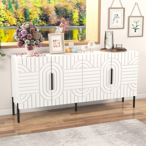 slide 2 of 9, Chic Elegance 63" White European-Style Accent Buffet Sideboard Cabinet - 63" in Width White