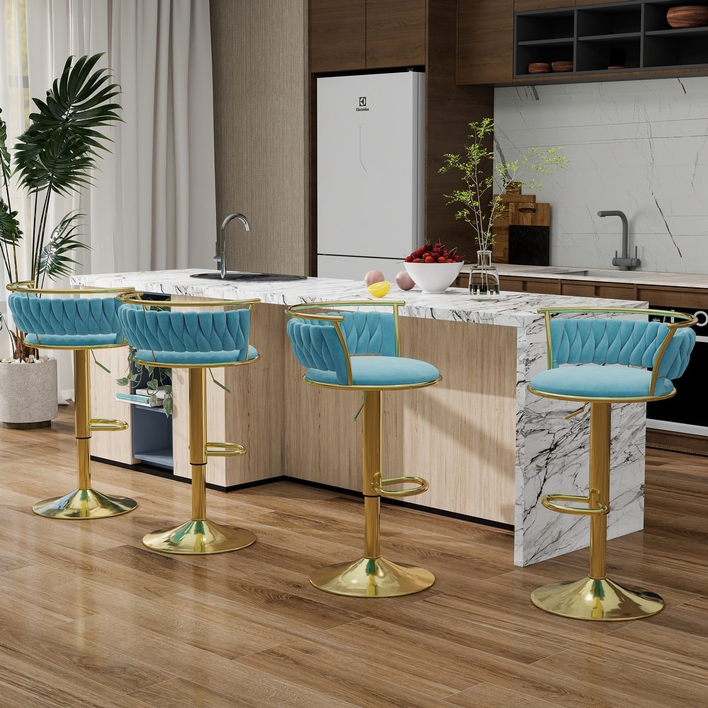 Modern Velvet 26" Adjustable Swivel Bar Stools (Set of 4)