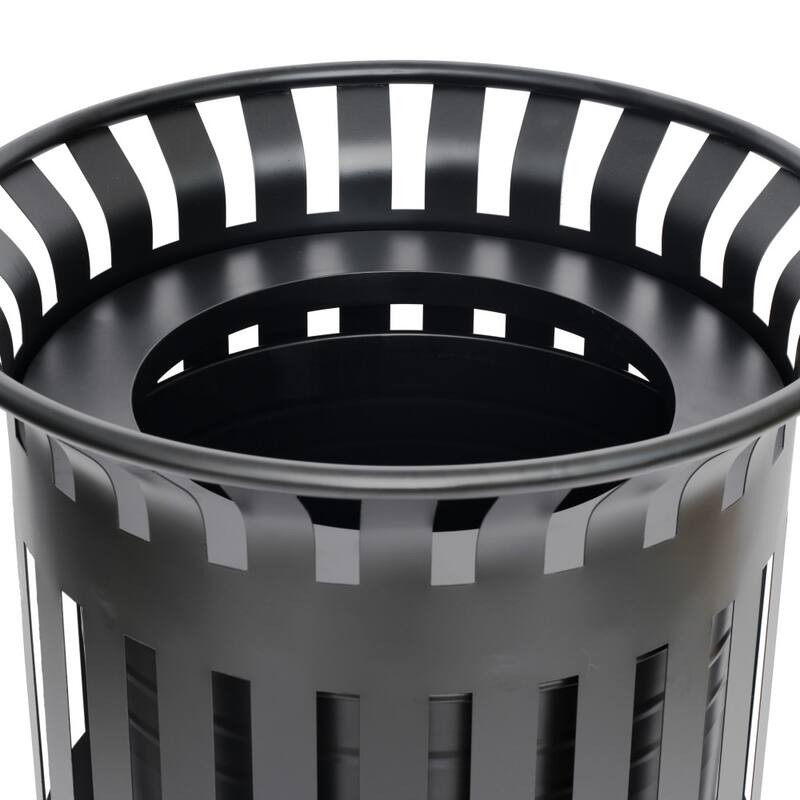 Commercial Outdoor Slatted Steel Trash Can with Inner Bin