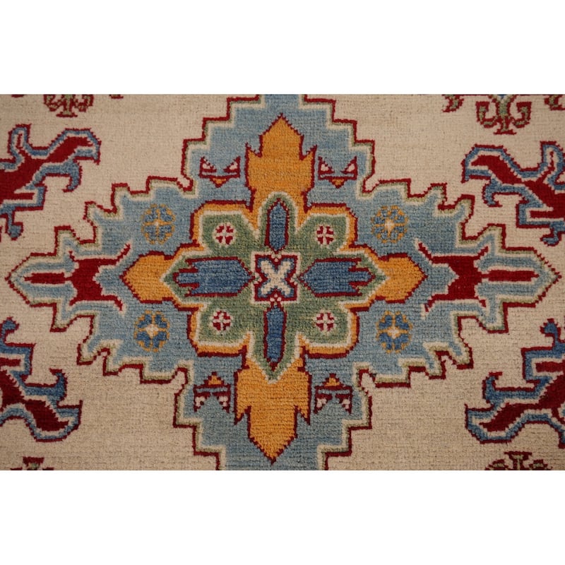Geometric Kazak Oriental Foyer Area Rug Handmade Wool Carpet - 4'0" x 6'8"