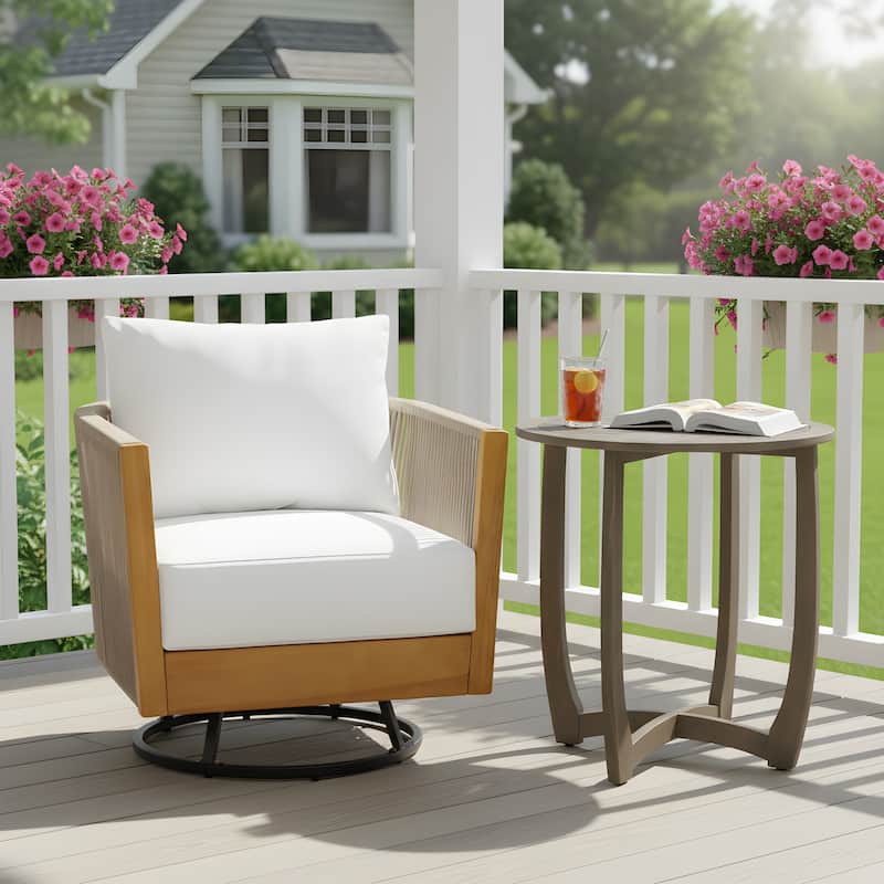 Christopher Knight Home - Alder Acacia Wood Outdoor Handwoven Cushioned Swivel Chairs Set with 27.5" Round Slat-Top Bistro Table