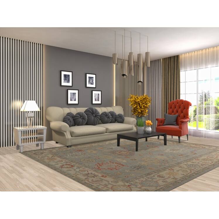 Hand Knotted Oriental 100% Wool Carpet Transitional All-Over Greys & Charcoal Oushak Area Rug - 9' 8'' X 8' 1''