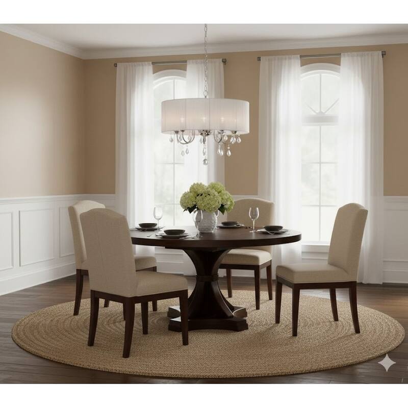 5 Light Chrome Metal Chandelier with White String Shade & Crystal Accents - D22'' H17''