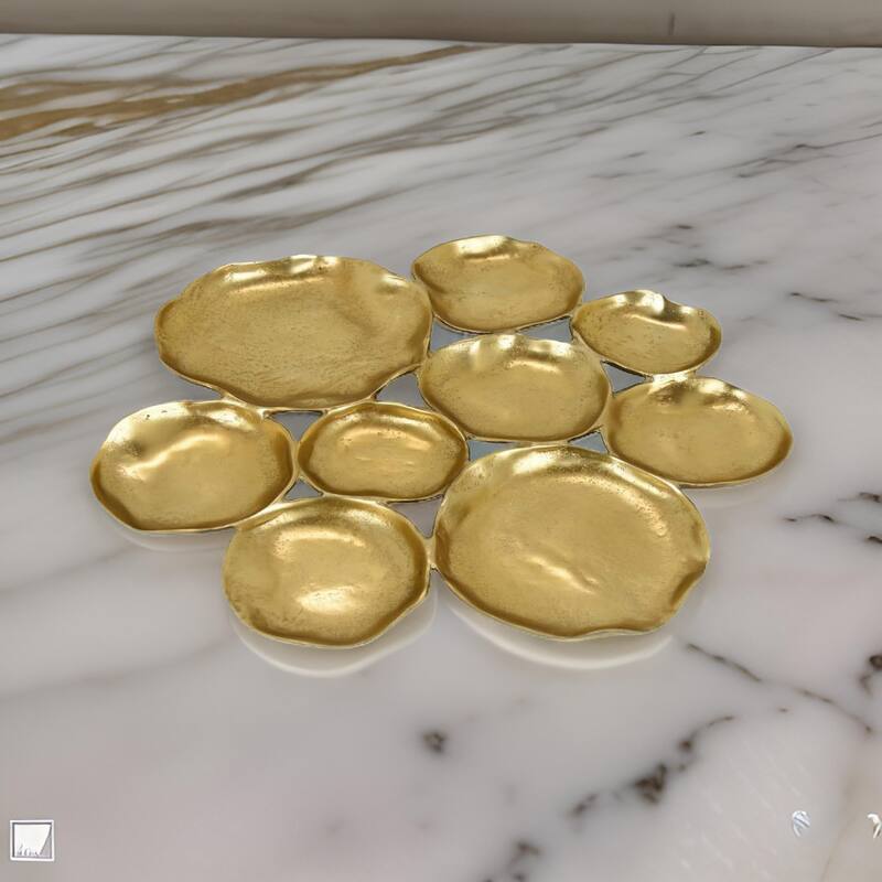 Jiva 9 Piece Decorative Bowl Set, Irregular Shaped Design, Gold Metal