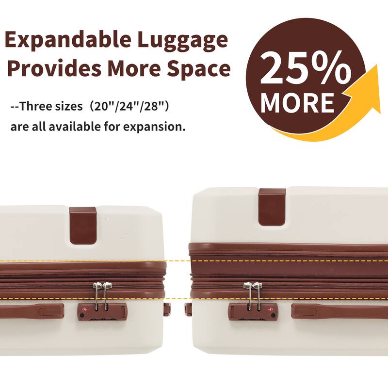 TSA-Approved Spinner Luggage Set with Packing Cubes - Expandable, Durable ABS Material, 16", 20", 24", 28" Travel Suitcases
