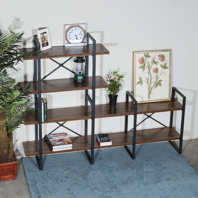 Adjustable Wood and Metal Display and Etagere Bookshelves and Bookcases - 70.86*56.69*11.34 inches