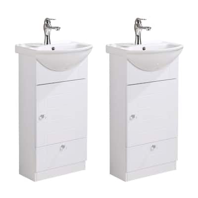 17.75" White Wallmount Bathroom Vanity with Sink, Faucet, Drain and Overflow (Set of 2)