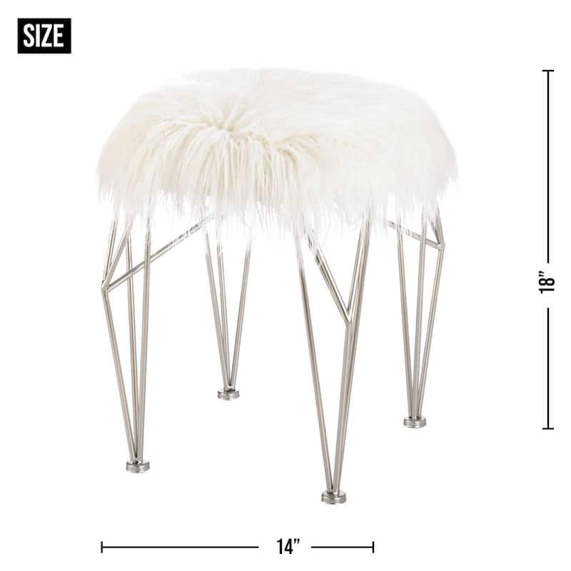 19.5" White and Silver Contemporary Solid Stool with Prism Legs