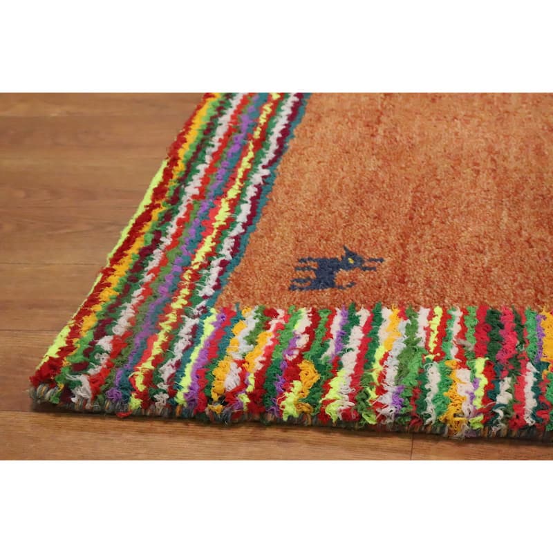 Hand Knotted Oriental 100% Wool Carpet Tribal Animal Pictorial Oranges & Rust Gabbeh Area Rug - 2' 11'' X 2' 1''