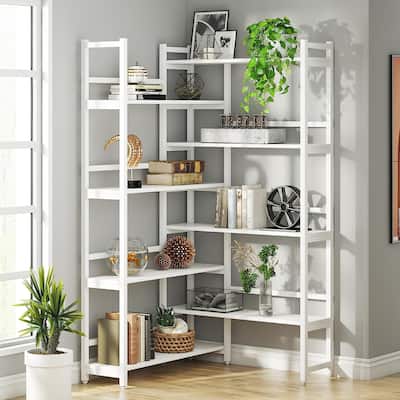 70.8 Inch Corner Bookshelf, 8-Tier Industrial Bookcase