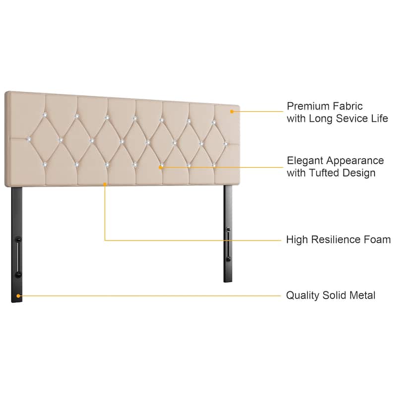 Upholstered Headboard, Diamond Tufted Adjustable Headboard from 39.8" to 49.8", Queen Headboard/ King Headboard